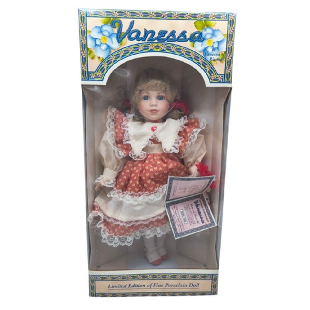 1998 Vanessa Ricardi Limited Ed. Porcelain Doll 16" Hearts Dress
